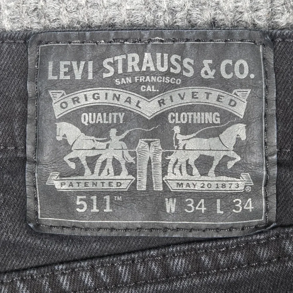 Levis 511 Slim‎ Fit Jeans Mens 34x34 Washed Black Denim Pants 04511-4406
